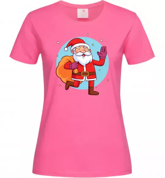 Женская футболка Санта з мішком Ярко-розовый фото