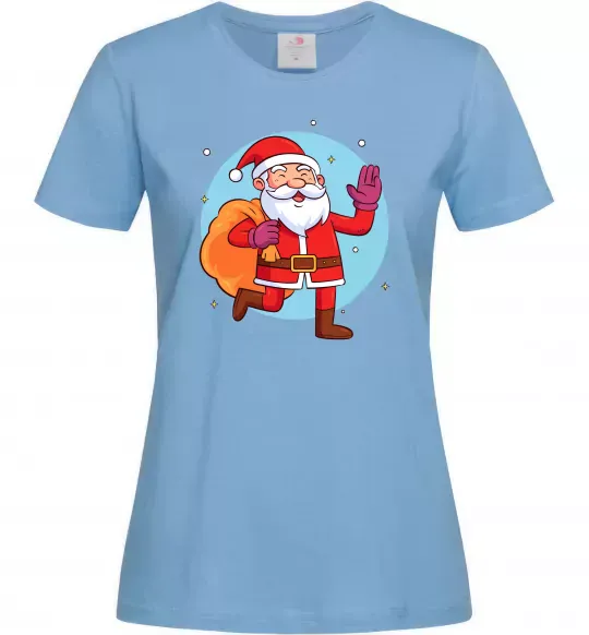 Женская футболка Санта з мішком Голубой фото