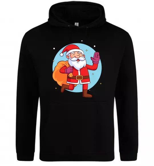 Мужская толстовка (худи) Санта з мішком Черный фото