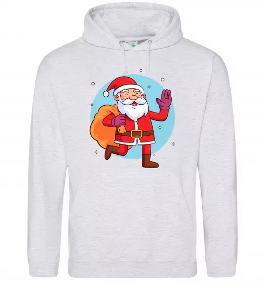 Женская толстовка (худи) Санта з мішком Серый меланж фото