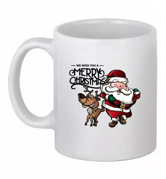 Чашка керамическая Санта з оленем Белый фото