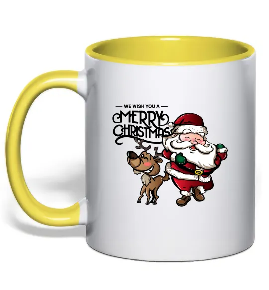 Чашка з кольоровою ручкою Санта з оленем Лимонний фото