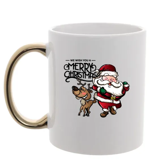 Чашка с цветной ручкой Санта з оленем Золото фото