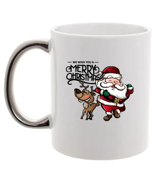 Чашка с цветной ручкой Санта з оленем Серебро фото