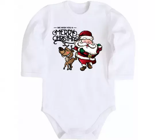 Детский боди Санта з оленем Белый фото