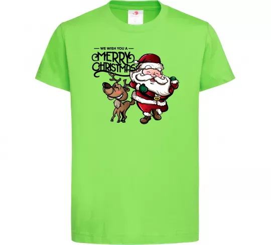 Детская футболка Санта з оленем Лаймовый фото