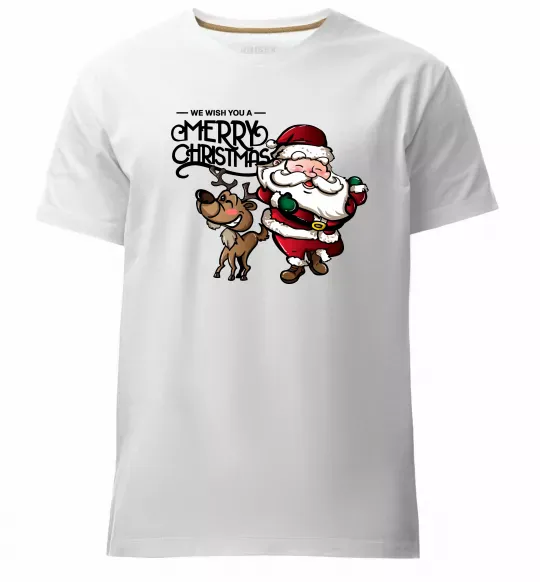Мужская премиум футболка Санта з оленем Белый фото