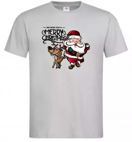 Мужская футболка Санта з оленем Серый фото