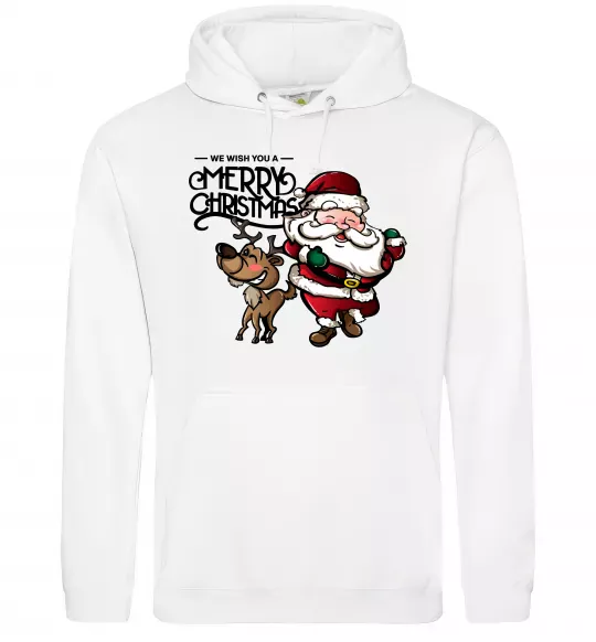 Мужская толстовка (худи) Санта з оленем Белый фото