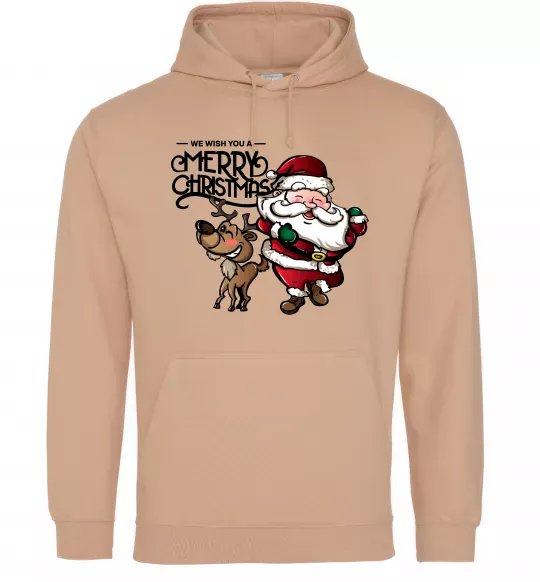 Мужская толстовка (худи) Санта з оленем Песочный фото