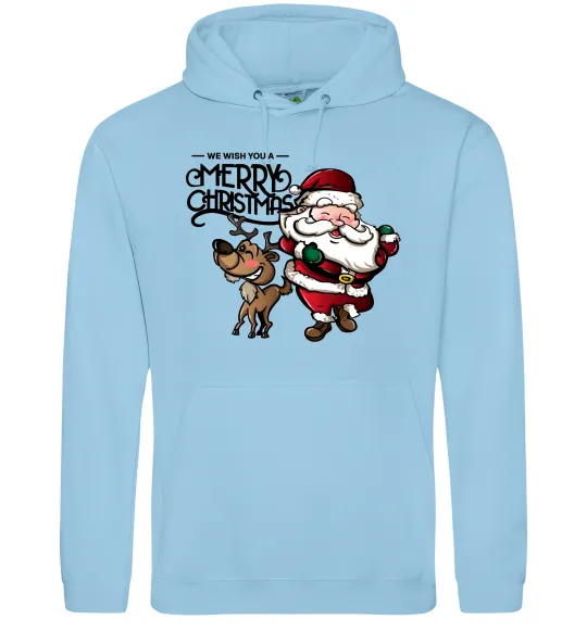 Чоловіча толстовка (худі) Санта з оленем Блакитний фото