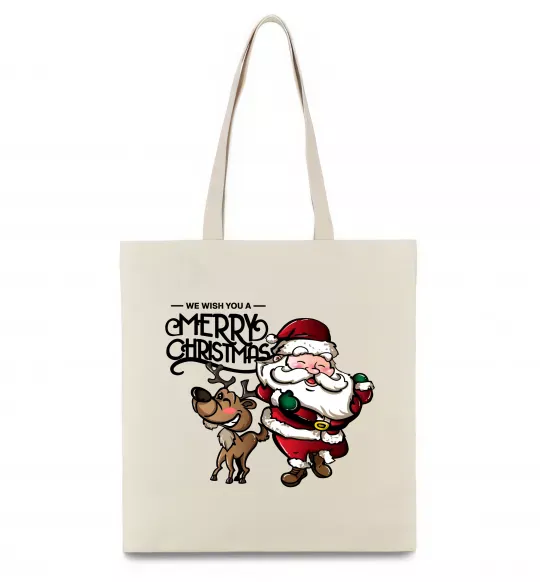 Эко-сумка Санта з оленем Бежевый фото