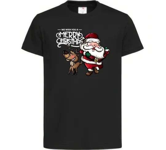 Детская футболка Санта з оленем Черный фото