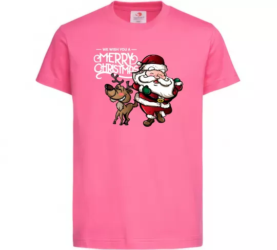 Детская футболка Санта з оленем Ярко-розовый фото