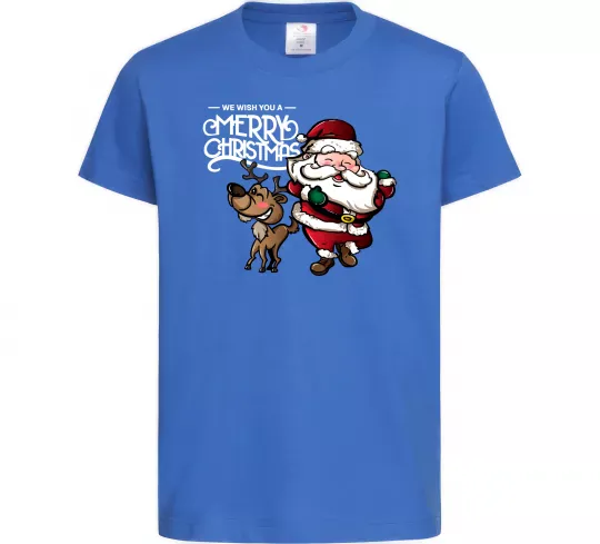 Детская футболка Санта з оленем Ярко-синий фото