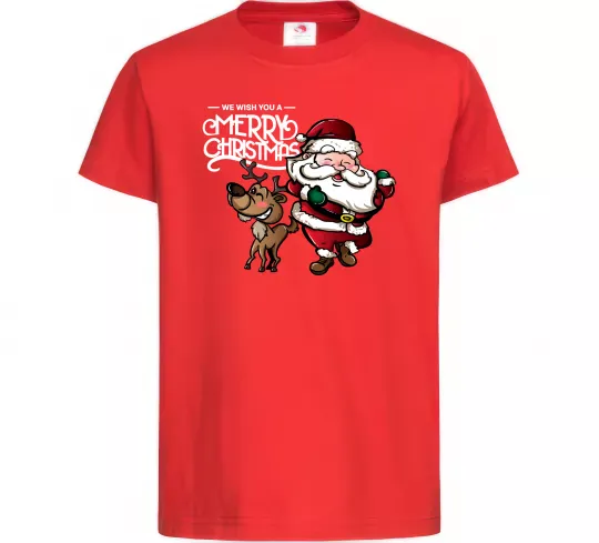 Детская футболка Санта з оленем Красный фото