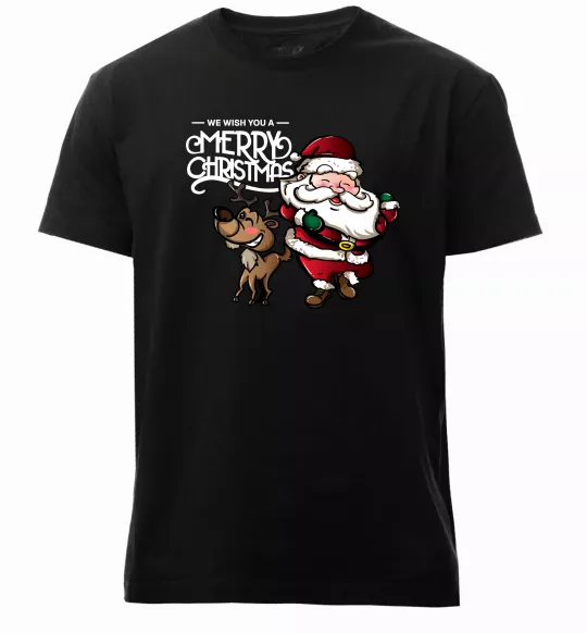 Мужская премиум футболка Санта з оленем Черный фото