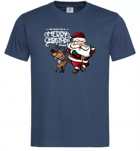 Мужская футболка Санта з оленем Темно-синий фото