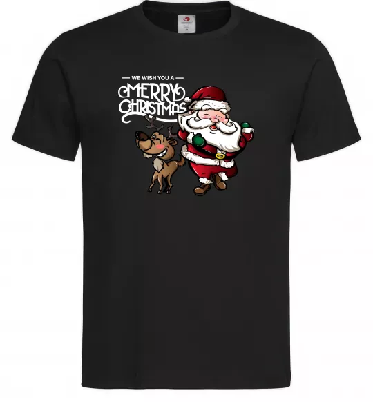 Мужская футболка Санта з оленем Черный фото