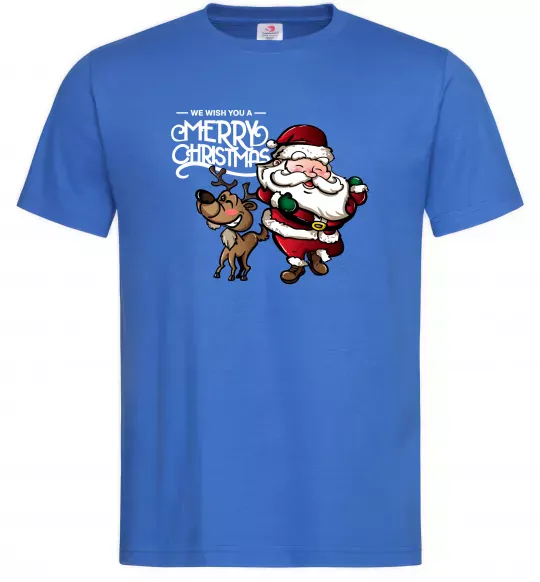 Мужская футболка Санта з оленем Ярко-синий фото