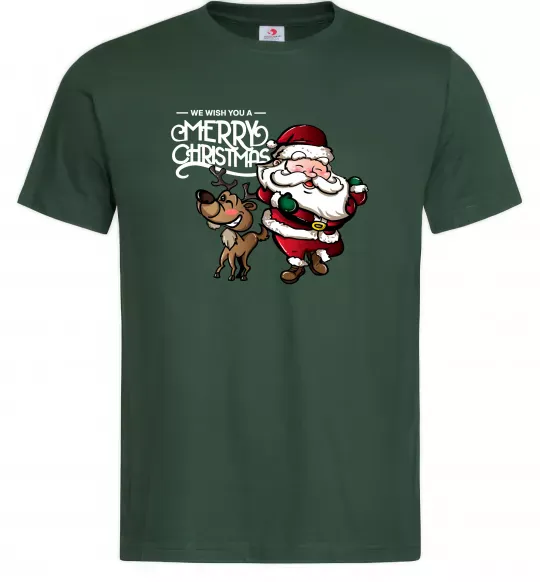 Мужская футболка Санта з оленем Темно-зеленый фото