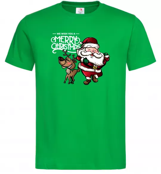 Мужская футболка Санта з оленем Зеленый фото