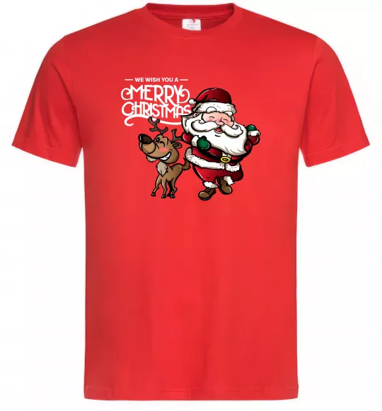 Мужская футболка Санта з оленем Красный фото