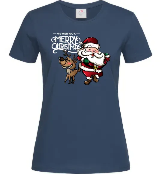 Жіноча футболка Санта з оленем Темно-синій фото