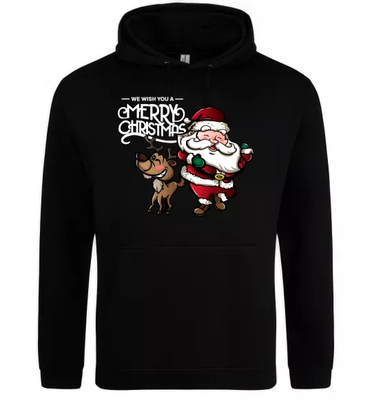 Женская толстовка (худи) Санта з оленем Черный фото