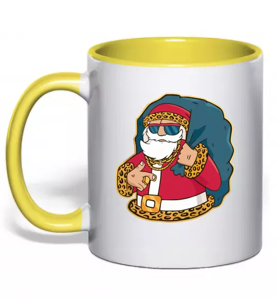 Чашка с цветной ручкой Санта леопард Солнечно желтый фото