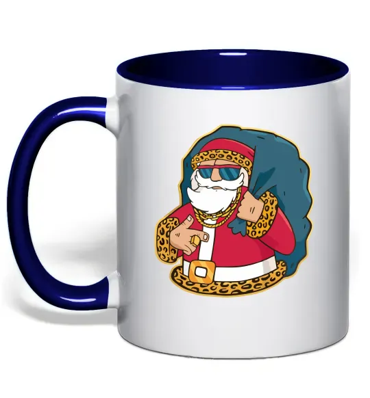 Чашка с цветной ручкой Санта леопард Глубокий темно-синий фото