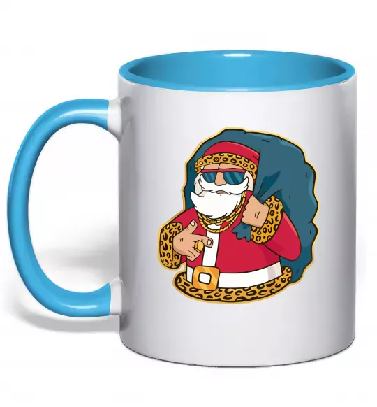 Чашка с цветной ручкой Санта леопард Голубой фото