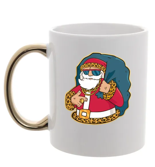 Чашка с цветной ручкой Санта леопард Золото фото