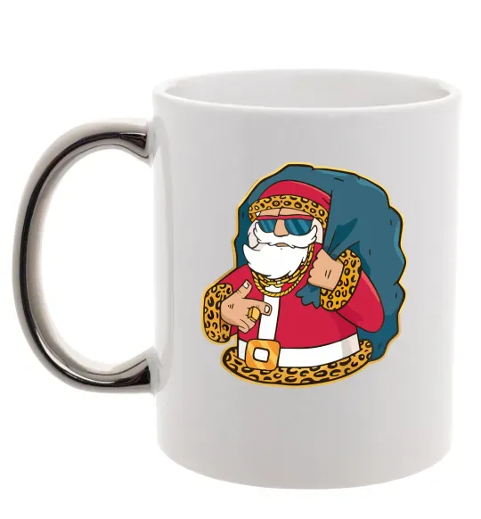 Чашка с цветной ручкой Санта леопард Серебро фото