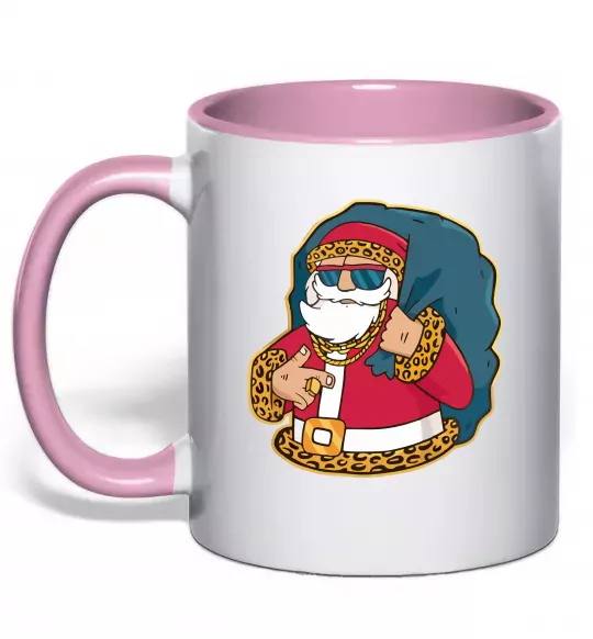 Чашка с цветной ручкой Санта леопард Нежно розовый фото