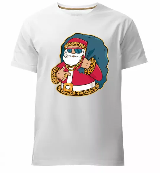 Мужская премиум футболка Санта леопард Белый фото