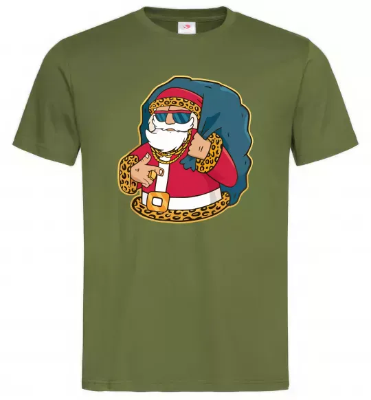 Мужская футболка Санта леопард Оливковый фото