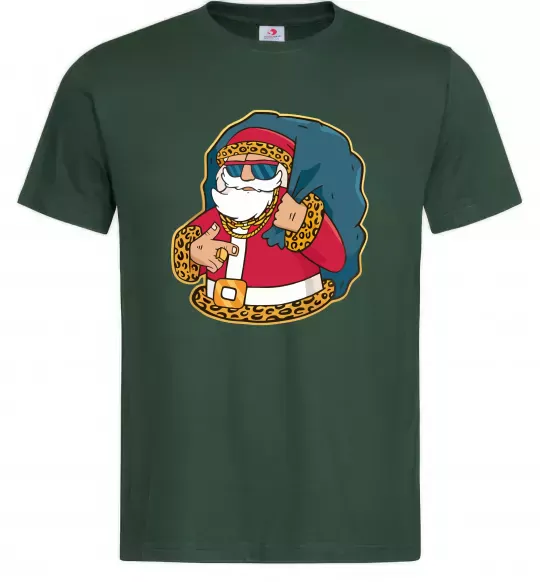 Мужская футболка Санта леопард Темно-зеленый фото
