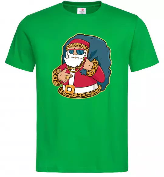 Мужская футболка Санта леопард Зеленый фото