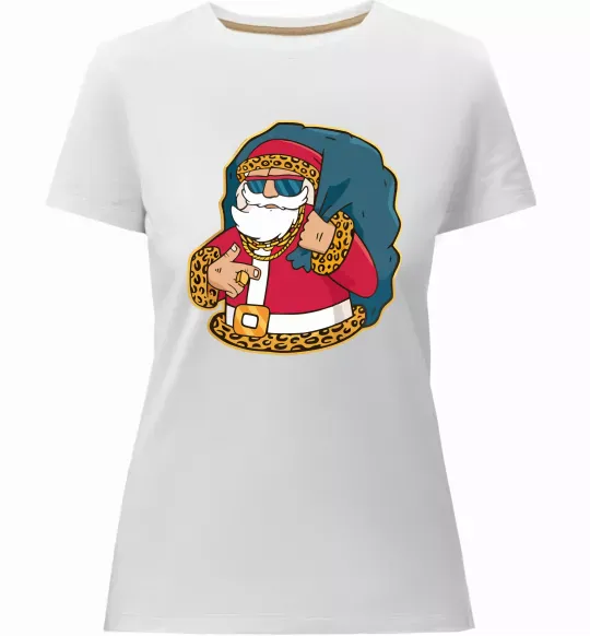 Жіноча преміум футболка Санта леопард Білий фото