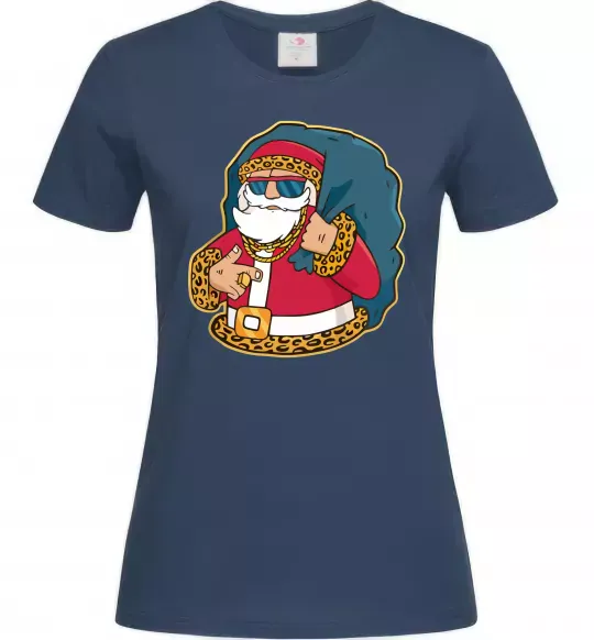 Женская футболка Санта леопард Темно-синий фото