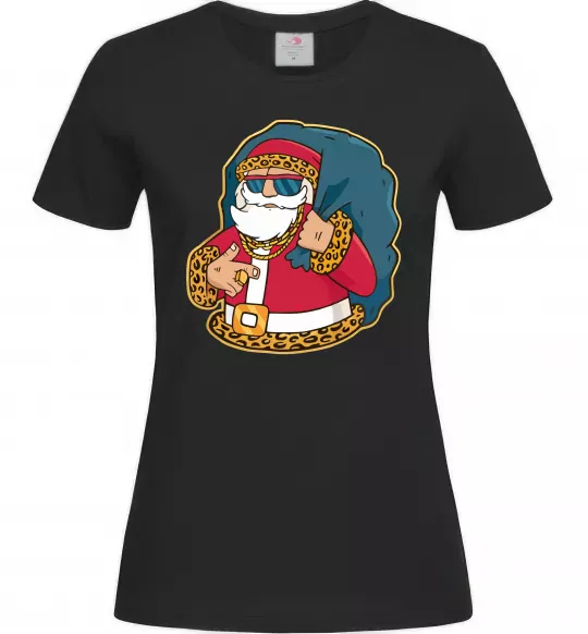 Женская футболка Санта леопард Черный фото