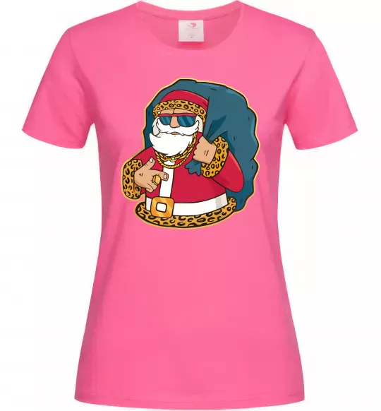 Женская футболка Санта леопард Ярко-розовый фото