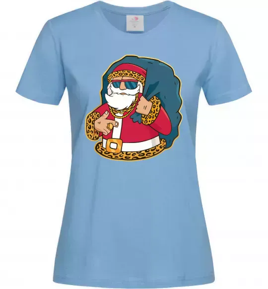 Женская футболка Санта леопард Голубой фото