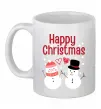 Чашка керамічна Happy Christmas сніговики Білий фото