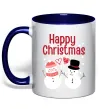 Чашка с цветной ручкой Happy Christmas сніговики Глубокий темно-синий Чашка с цветной ручкой Happy Christmas сніговики Глубокий темно-синий фото