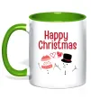 Чашка с цветной ручкой Happy Christmas сніговики Зеленый Чашка с цветной ручкой Happy Christmas сніговики Зеленый фото