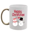 Чашка с цветной ручкой Happy Christmas сніговики Золото Чашка с цветной ручкой Happy Christmas сніговики Золото фото