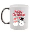Чашка с цветной ручкой Happy Christmas сніговики Серебро Чашка с цветной ручкой Happy Christmas сніговики Серебро фото