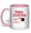Чашка с цветной ручкой Happy Christmas сніговики Нежно розовый Чашка с цветной ручкой Happy Christmas сніговики Нежно розовый фото